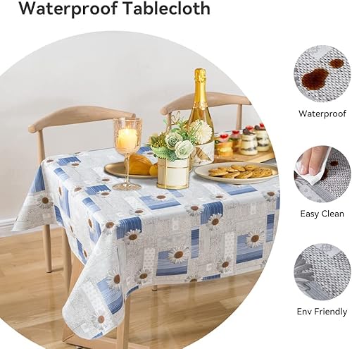 Vista 121 de Mantel rectangular de vinilo de 52 x 70 pulgadas con reverso de franela, mantel para el día de San Valentín, mantel de hule 100% impermeable Azul