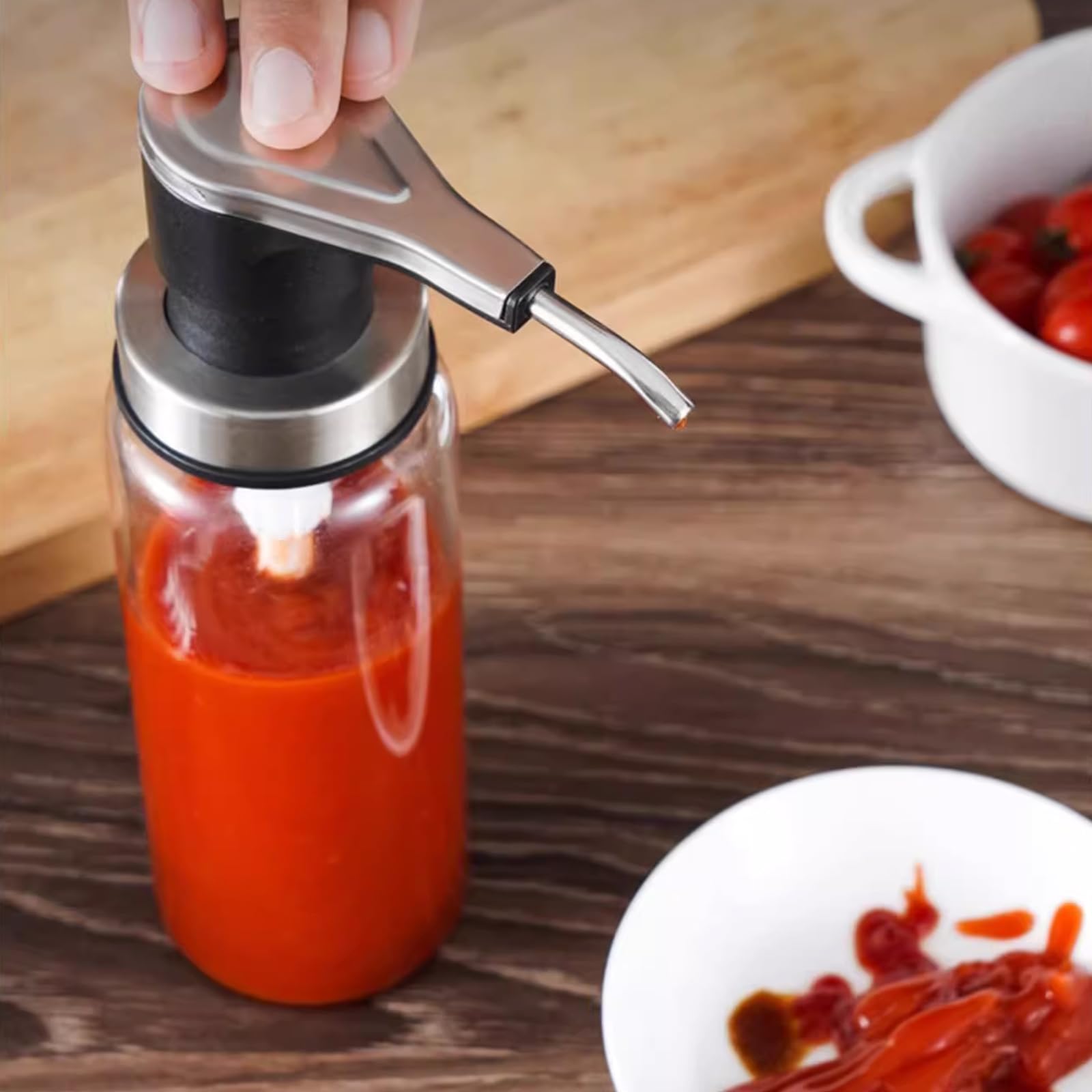 2 sztuki dozownik z pompkami do sosów, 500 ml, kolor czarny, pompki ze stali nierdzewnej do żywności, precyzyjne sterowanie dla sosów, miodu, syropu, oleju, dressingów sałatkowych, szczelność