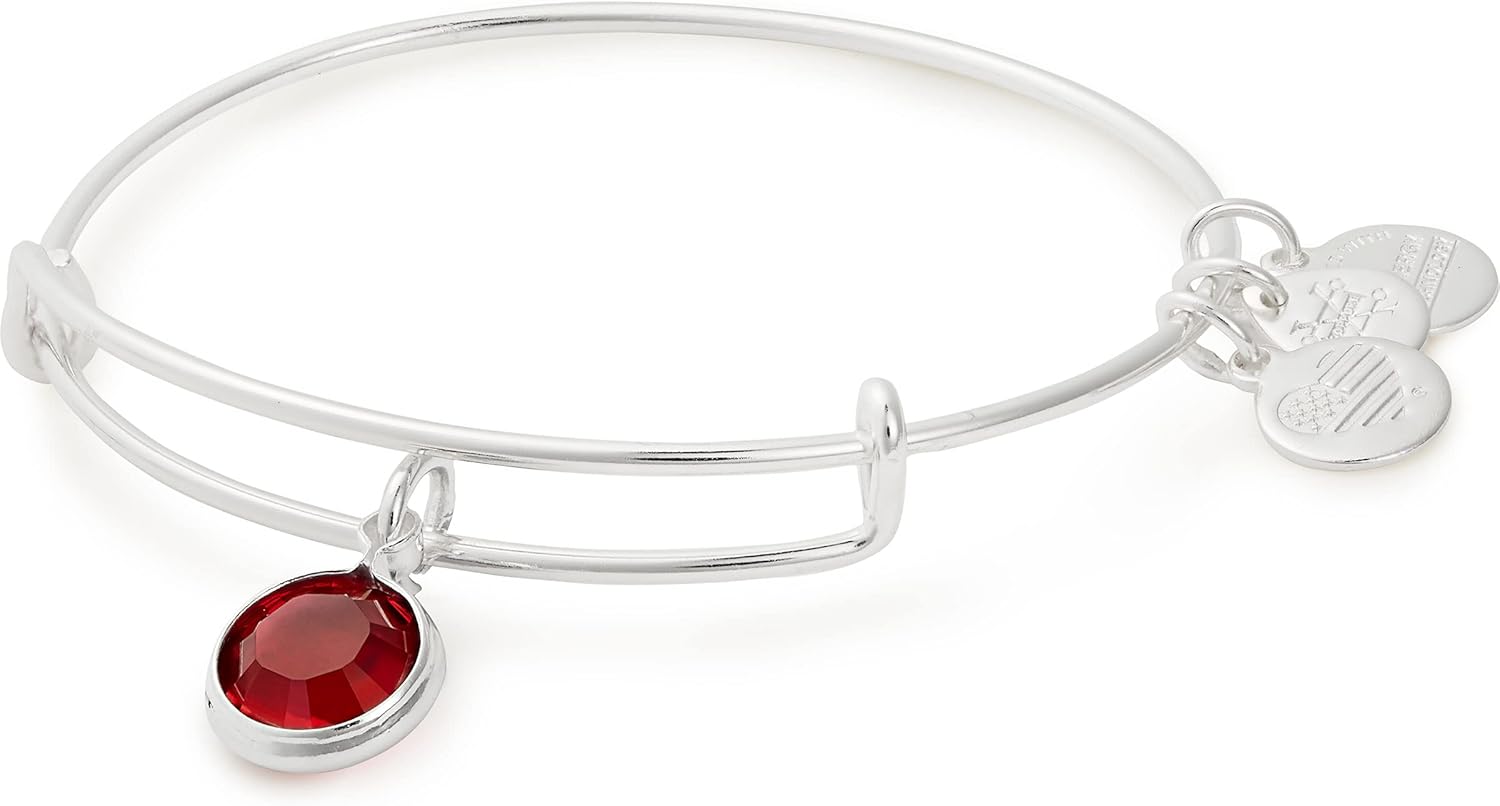 Alex and Ani Birthstones Expandable Bangle for Women, Crystal Charm for Every Month, Shiny Finish, 2 to 3.5 in