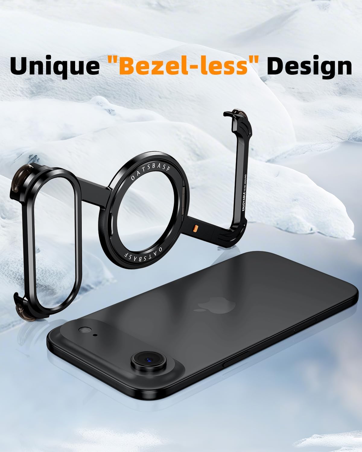 OATSBASF Minimalist Phone Case for iPhone Air, 360° Rotation Kickstand Aluminum Metal Frameless Design Bumper Z Case, Protective Shock Grade Shell for iPhone Air, Black