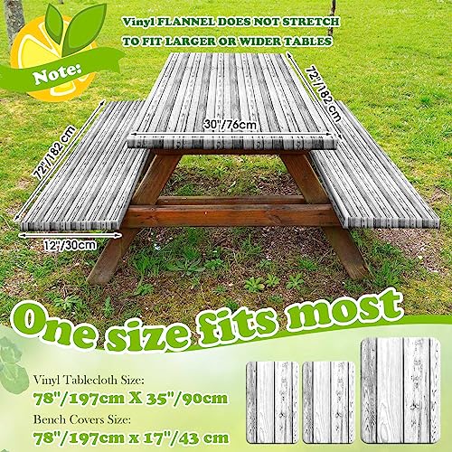 Boao 3 Pcs Vinyl Picnic Table Cover with Bench Cover 6 ft 30 x 72 Inch Waterproof Fitted Tablecloth Flannel Backing Rectangular Elastic Edged for Camping Outdoor Patio Travel(Birch) by Boao - Image 2