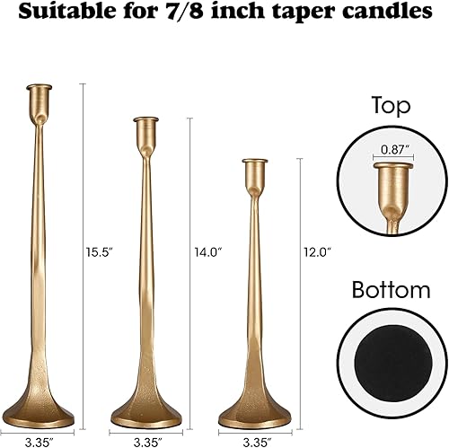 Miniatura 3 de Portavelas cónico de hierro, candelabros altos dorados, portavelas decorativo, juego de 3