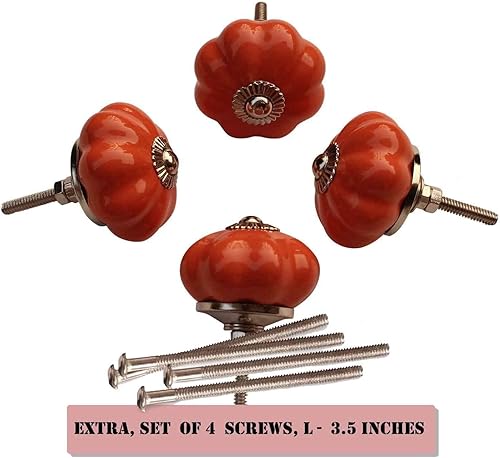 ABHANDICRAFTS - Juego de 4 pomos de cerámica, pintados a mano con forma de calabaza para armario, armario, cajón, manijas de puerta (AB-NOB-025)
