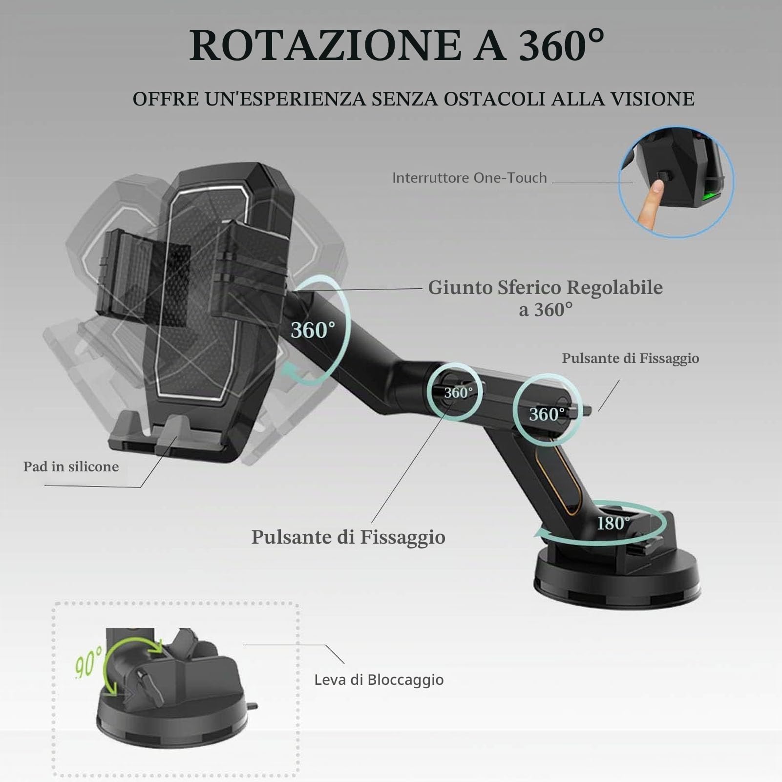 Supporto Telefono per Camion, Staffa a Ventosa Pesante con Braccio Lungo 42,9 cm (16,9 Pollici) e Rotazione con un Tocco per Cruscotto e Parabrezza, ABS per Camion SUV