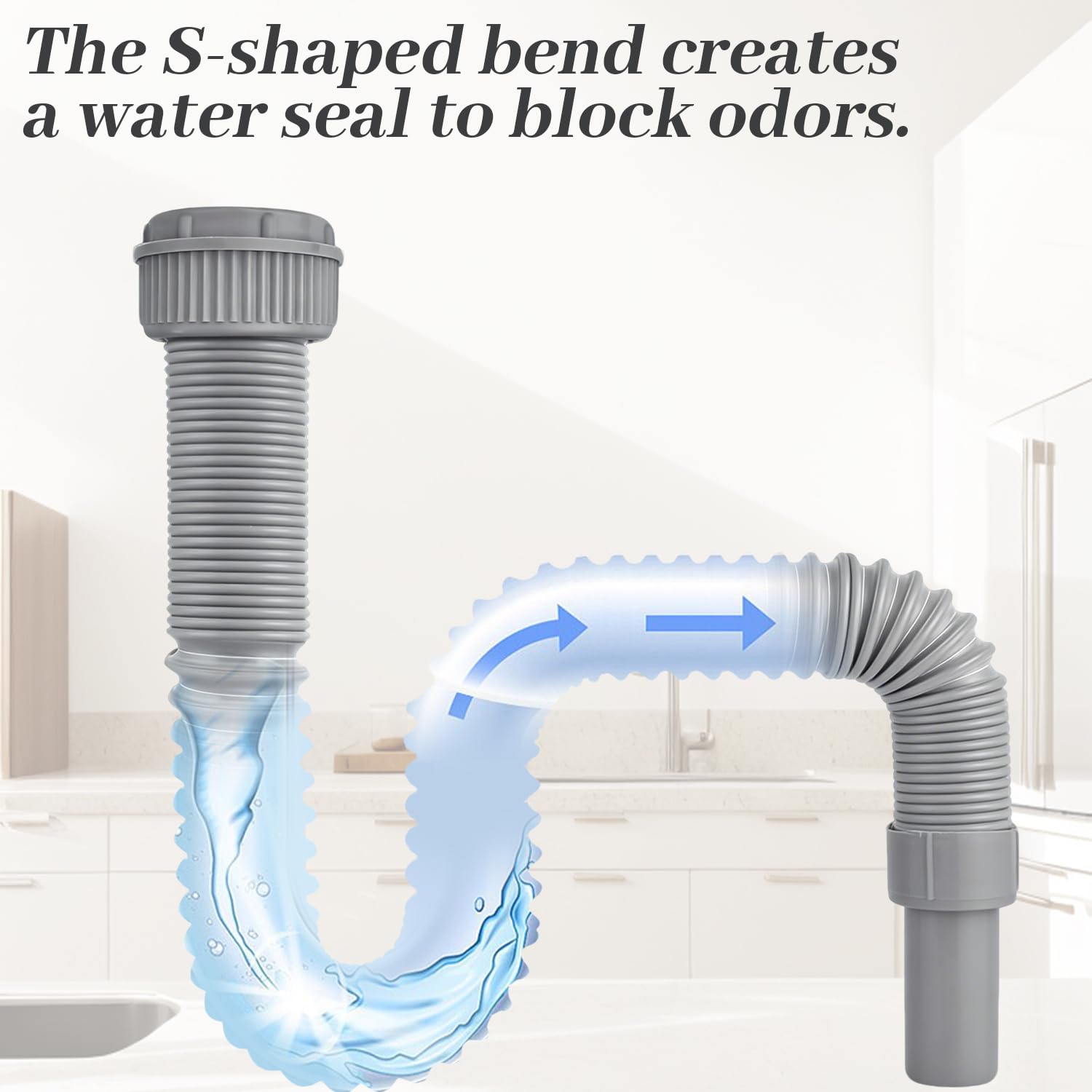 Tubo de desagüe flexible 45 mm, tubo extensible para fregadero, manguera con refuerzo de acero, adaptador 40 mm, kit duradero para cocina y baño (Gris) — view 5