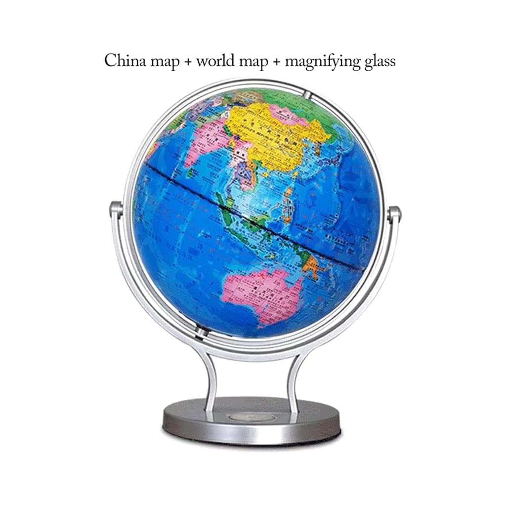 POCHY Mappamondi Globi geografici con Base in Argento Mappamondo educativo Globo Mondiale Illuminato per mappatura Viaggi Scopi educativi Pratico Moda