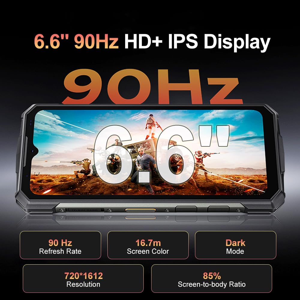 DOOGEE Fire 5 Rugged Smartphone, Batteria 13000mAh 10W 4G Android 15 Telefono Indistruttibile,6.6''HD+90Hz, 13MP+8MP AI Fotocamere Cellulare Antiurto, 12GB+64GB/2TB, IP68/NFC/OTG/3 slot (Nero)