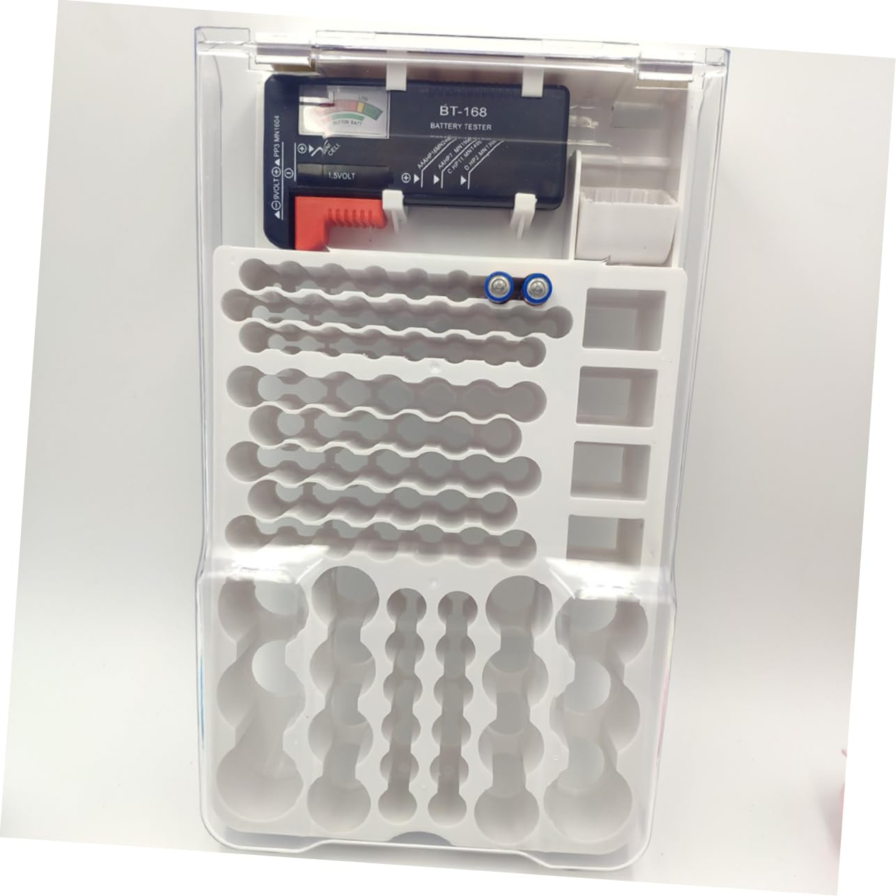 Organizer per Tester di Capacità Integrato, Custodia in Abs Bianco Grande Capacità per Uso Negozio, Supporto e Verifica Pile Aa Aaa