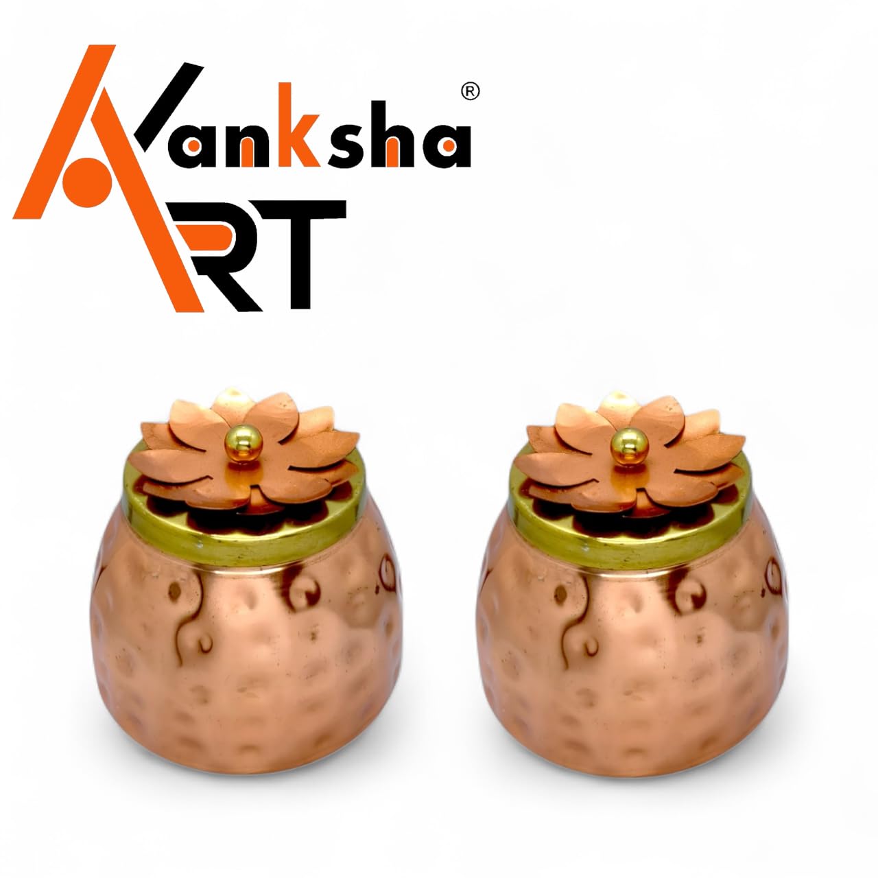Akanksha Arts Handcrafted Copper Storage Box pair with Floral Lid, Rose Gold, 4 Inch Height, Decorative Container for Dry Fruits 2
