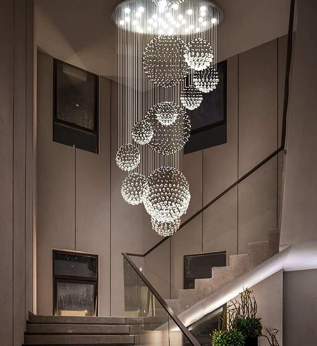APBEAMLighting Luxury Spiral Crystal Chandelier 11 Spheres Modern Rain
