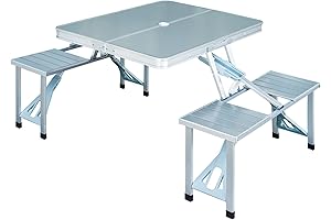 Portable and Foldable Picnic Table with Umbrella Hole - Silver