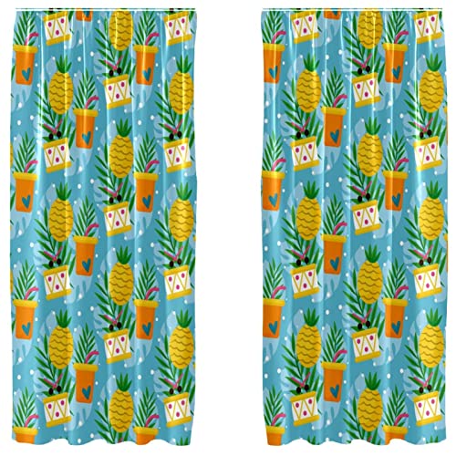 Cortinas de dormitorio decorativas de piña amarilla de 55 x 84 pulgadas, juego de dos paneles 2