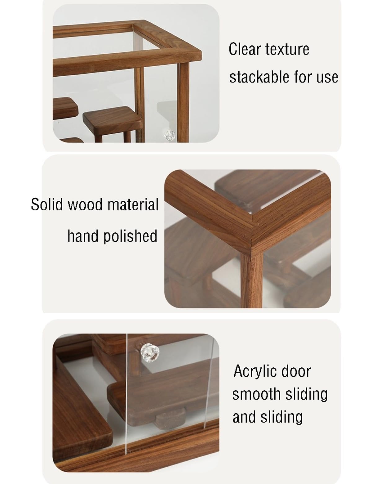 Vitrina de Madera Maciza para Pasteles y Galletas, con 3 estantes de Vidrio Templado, Puertas corredizas de acrílico para Figuras de acción y coleccionables. Ideal para exhibir Figuras de acción y OB