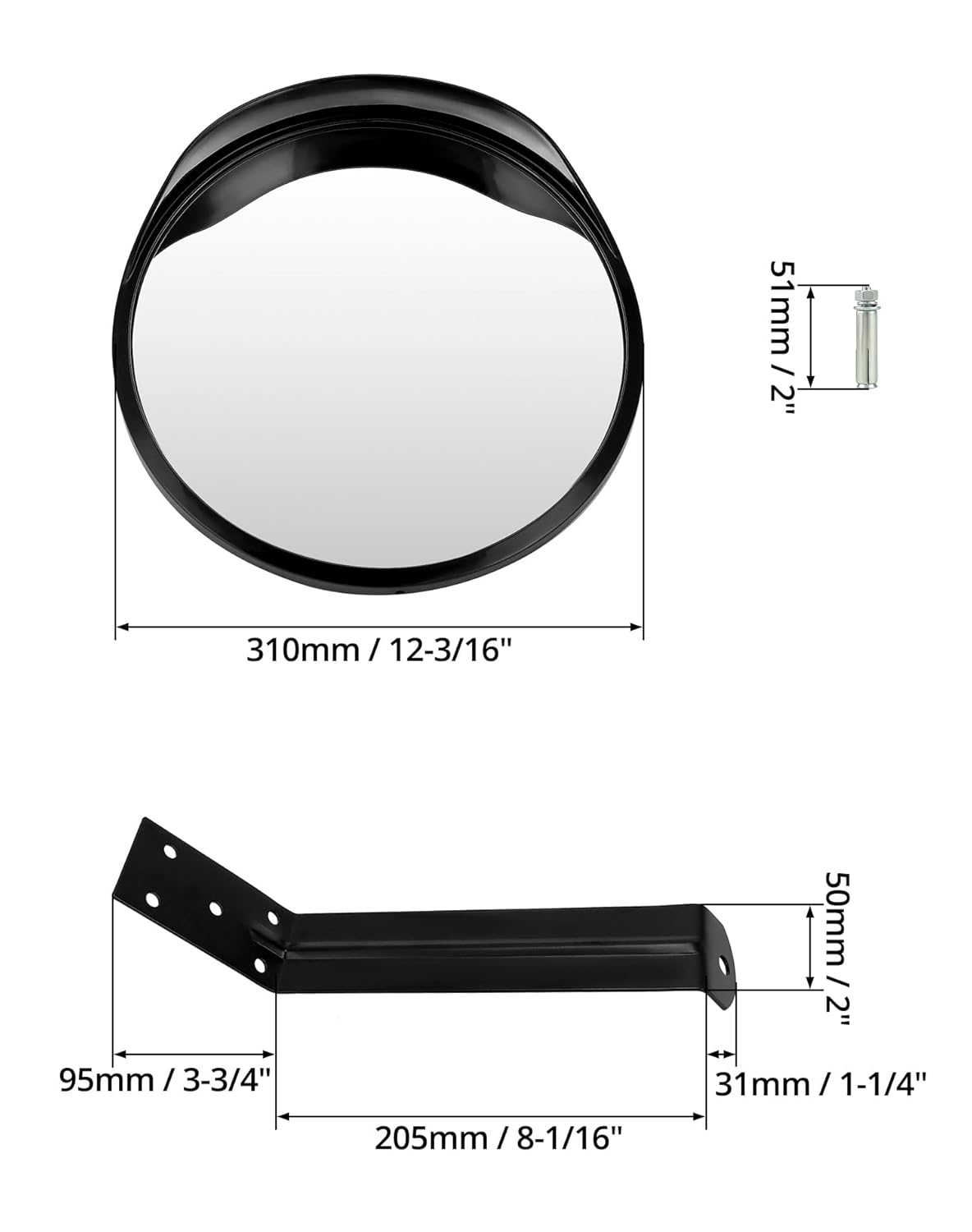 QWORK 12 Inch Convex Safety Mirror, Wide Angle Security Mirror for Indoor/Outdoor, Acrylic Mirror Face with Reinforced Bracket, Includes Stainless Steel Screws for Garage Driveway Store Corner