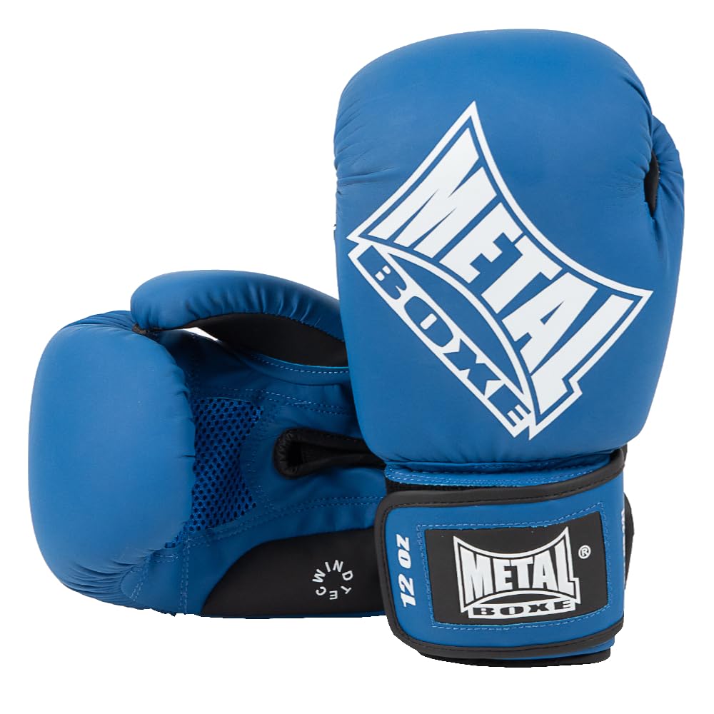 METAL BOXE Gants de Boxe Entraînement Compétition Bleu, 12 oz