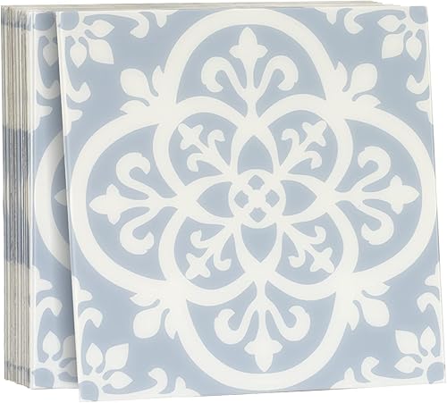 10 calcomanías acrílicas para azulejos azules y blancos, azulejos de 6 x 6 pulgadas, calcomanías de pared para baño y cocina, fácil de aplicar,