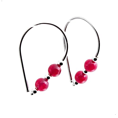 Sterling Silver Wire Huggie Hoop Drops 2 Aquamarine Beads Huggie Teardrops Horseshoe Arc Hook Earrings (Sterling SilverAquamarine Stone 2 Beads)