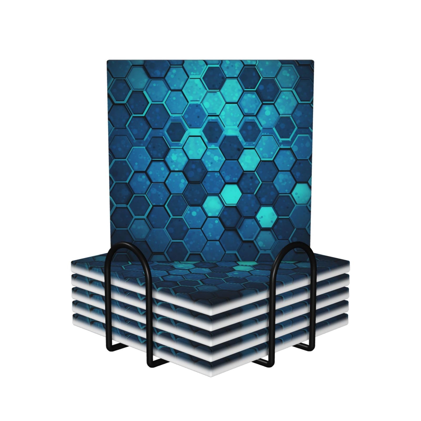 Sous-verres céramique bleus anti-rayures et taches avec support de table