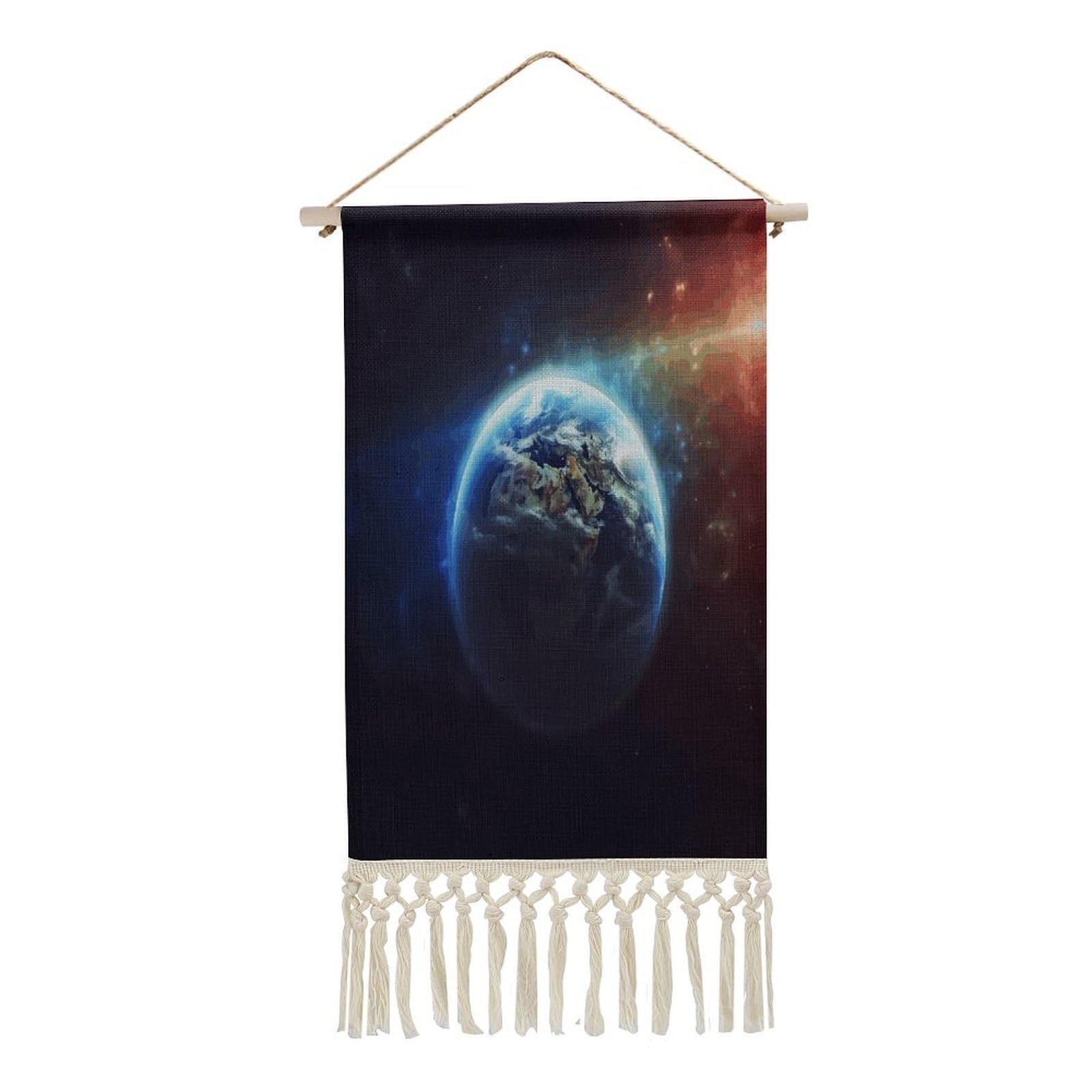 Adfgyerh Style Space Planet Earth Tapestry With Tassels Cotton And Linen Hanging Posters, Wall Art For Travel Gift, Wall Tapestry For Office Home Decor Bedroom Living Room Decor