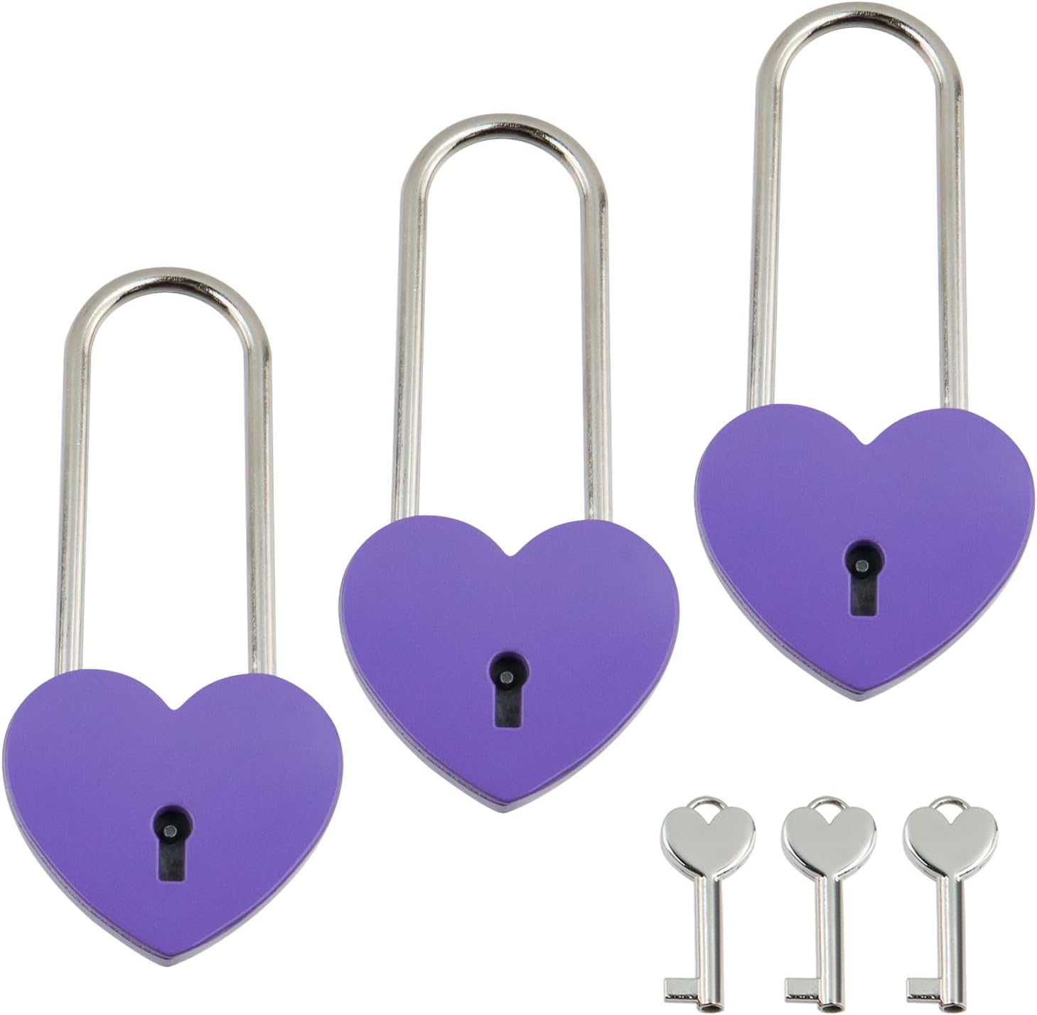 T Tulead Heart Locks Zinc Alloy Heart Shaped Padlocks Purple, 3.86″×1.73″, 3PCS with Key, for Locker, Diary Book, Jewelry Box