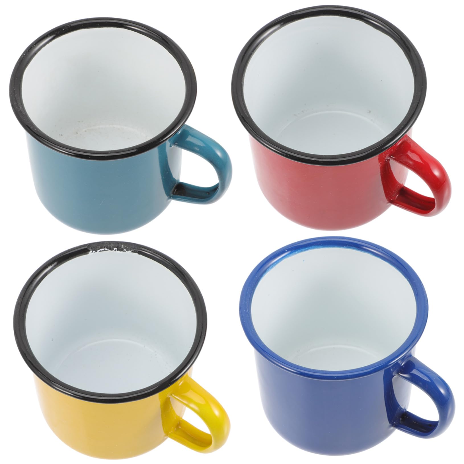 Emaille Becher 8cm Aus Langlebigem Stahl Für Haushalt Camping Wasser Kaffee Tee Tasse Mit Rutschfestem Henkel Klassisch Designte Emailletasse Im 4 Stück (rot Gelb Blau Grün