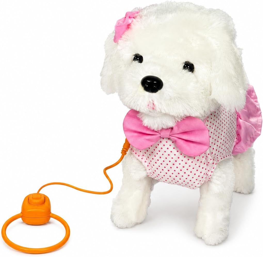 Vardem Peluş Tasmalı Yürüyen Köpek Oyuncak, Pembe Fiyonklu Sevimli Peluş Köpek, Hareketli Evcil Hayvan Oyuncağı, Çocuklar İçin Rol Yapma ve Bakım Oyunu PFT-B025