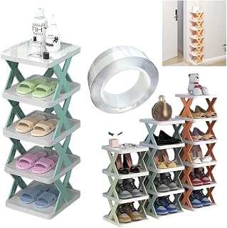 Zapatero vertical de esquina para espacios pequeños, color azul, 9 capas, estante de almacenamiento de zapatos multicapa