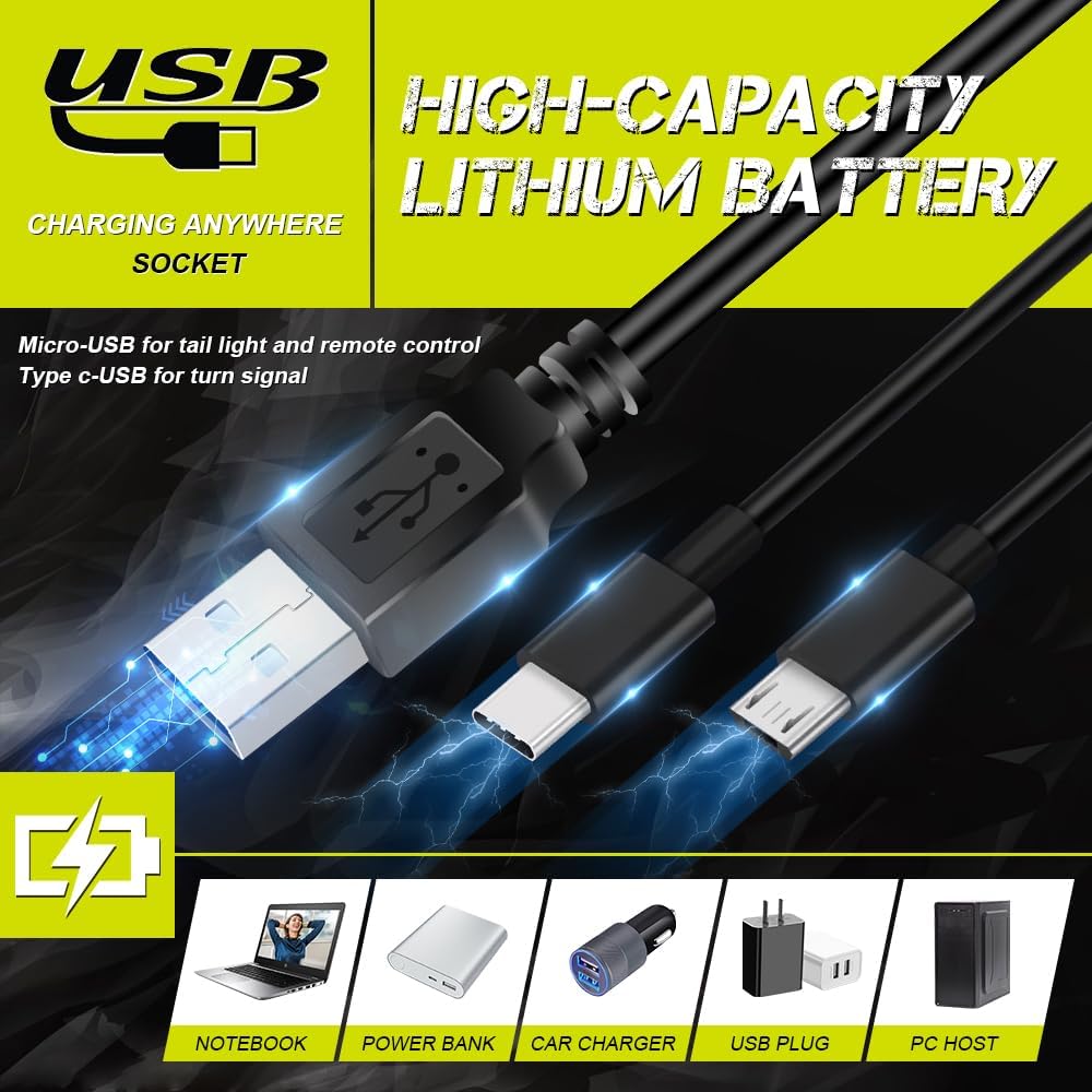 5 PCS Bike Tail Light with Turn Signals, Split USB Rechargeable Bike Turn Signal Front and Back, Wireless Remote Control Bicycle Turn Signals with Flash Warning Light and Red Tail Light for Bicycle