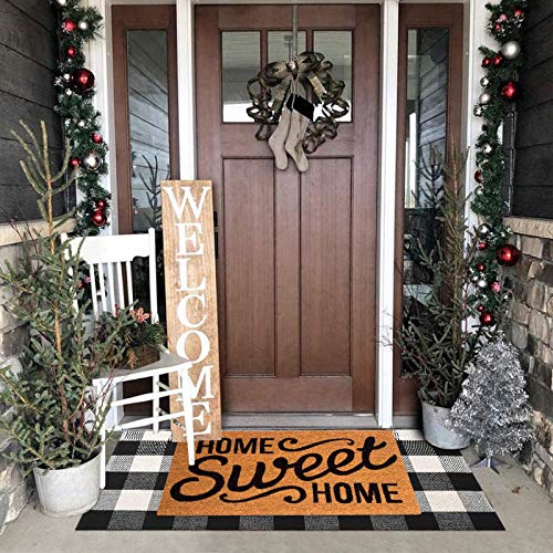 Black And White Buffalo Plaid Rug - 23.6''X51.2''Anti-Slip Mat, Outdoor/Indoor Front Porch Check Doormat, Welcome Carpet Cotton Checkered Door Mat, Kitchen Farmhouse Entryway Washable Décor #TOP2