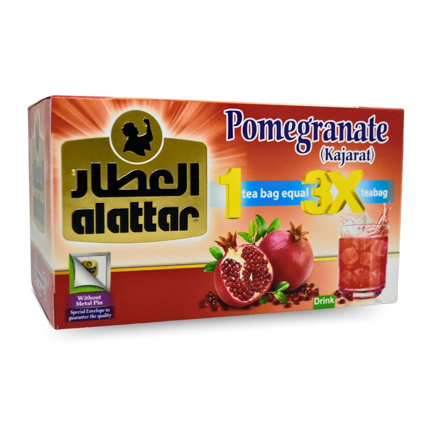 GenericAlAttar Drink Herbal Pomegranate Kajarat Tea Al Attar ElAttar El Attar Herbals Herb Herbs No Caffeine No Artificial Flavors No Additives Coloring Non Gmo Kosher Halal (12 Bags) رمان