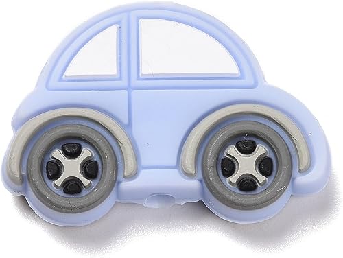 Miniatura 3 de Beadthoven - 10 cuentas azules de silicona para automóvil de 1.28 pulgadas (1.260 in) con forma de coche de dibujos animados, cuentas de pulsera