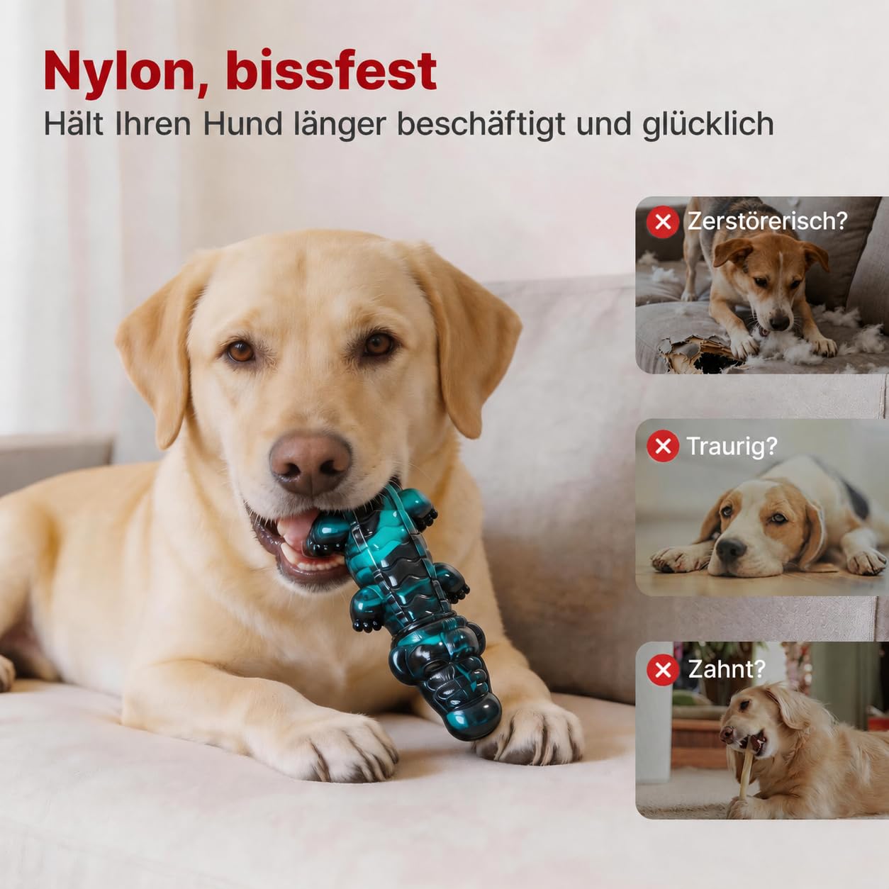 Potaroma Hunde-Kauspielzeug Krokodil, Nylon, Rindfleisch, Petrol/Schwarz | Ca. 23,6 × 7,6 × 4,6 cm; für kraftvolle Kauer ab ca. 27 kg; nicht für Welpen oder kleine Rassen; unterstützt Zahngesundheit