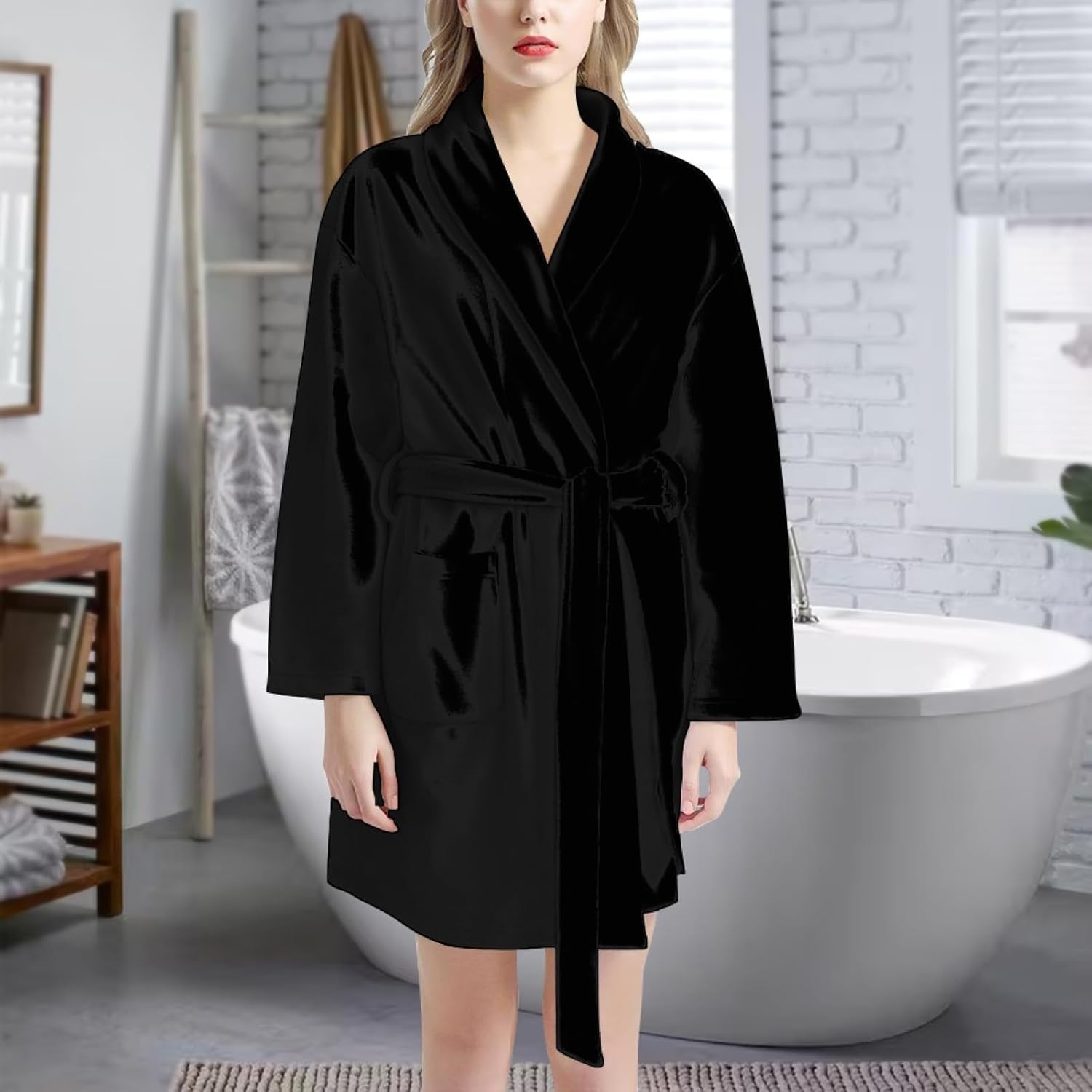 AFPANQZ Women Bathrobe with Pockets Sleepwear Long Sleeve Lightweight Pajama Nightgown - Image 5