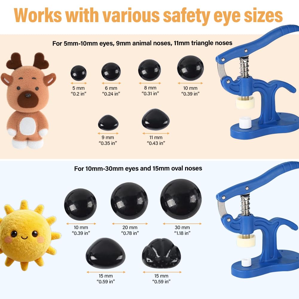 Sicherheitsaugen-Werkzeug, Montagewerkzeug für Sicherheitsaugen Häkeltiere 5–45mm, Amigurumi Augen Tool für Knopfaugen Steckaugen Kuscheltiere Häkelpuppen, DIY Puppenaugen Bastelideen