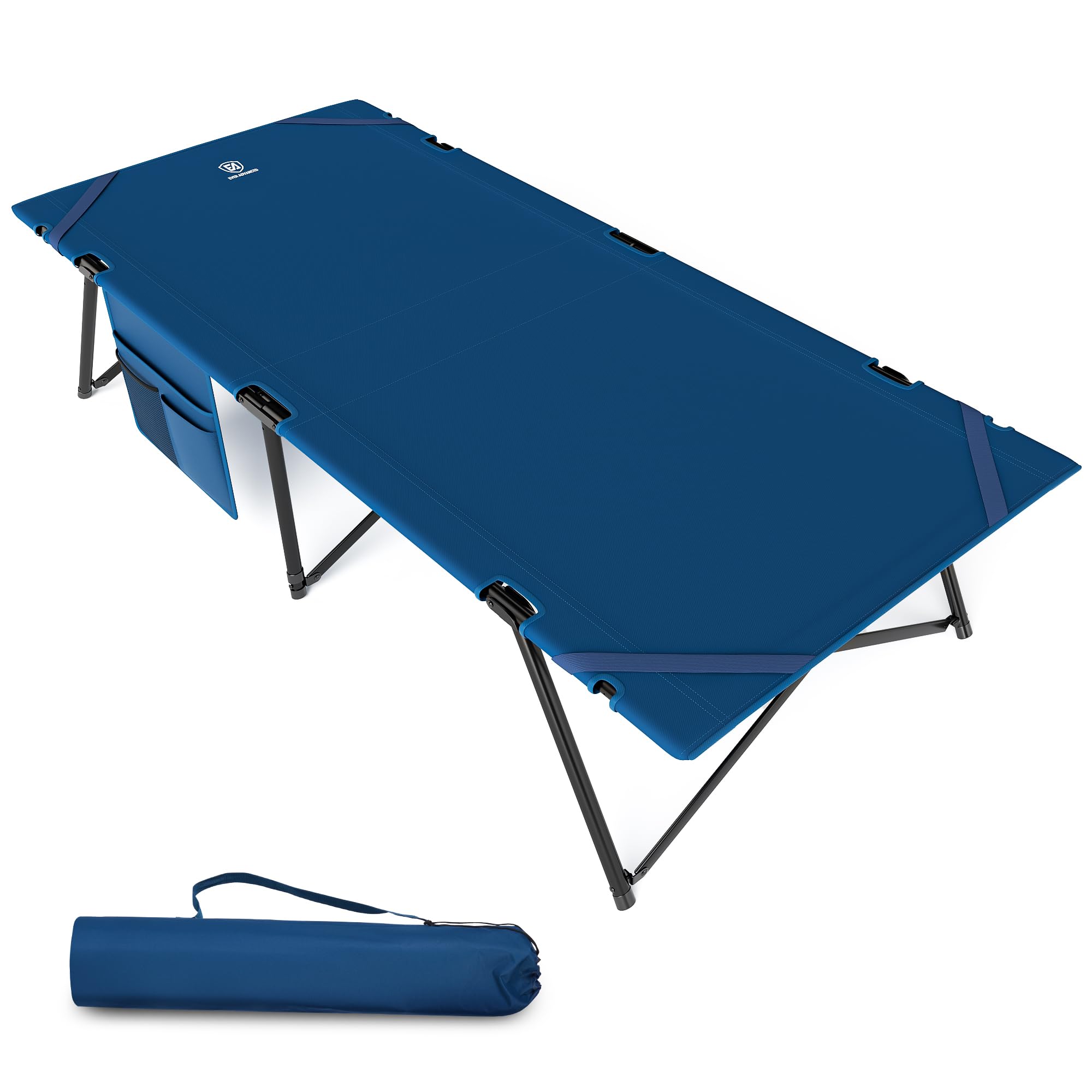 EVER ADVANCED Adult Camp Cot, Heavy Duty Folding Bed with Side Pocket, Portable Camping Bed for Outdoor Use, Loads 200KGGlobal Recycled StandardGlobal Recycled StandardGlobal Recycled Standard