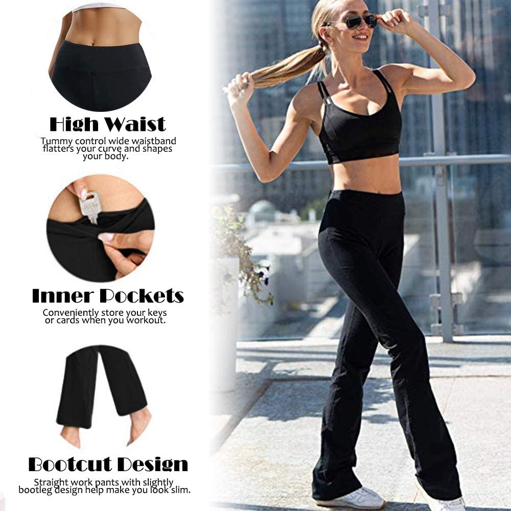 RIOJOY Women Stretch Bootleg Trousers Casual Wear Elasticated High Waist Bootcut Yoga Pants 5 61e8mKXGlRL. AC SL1000