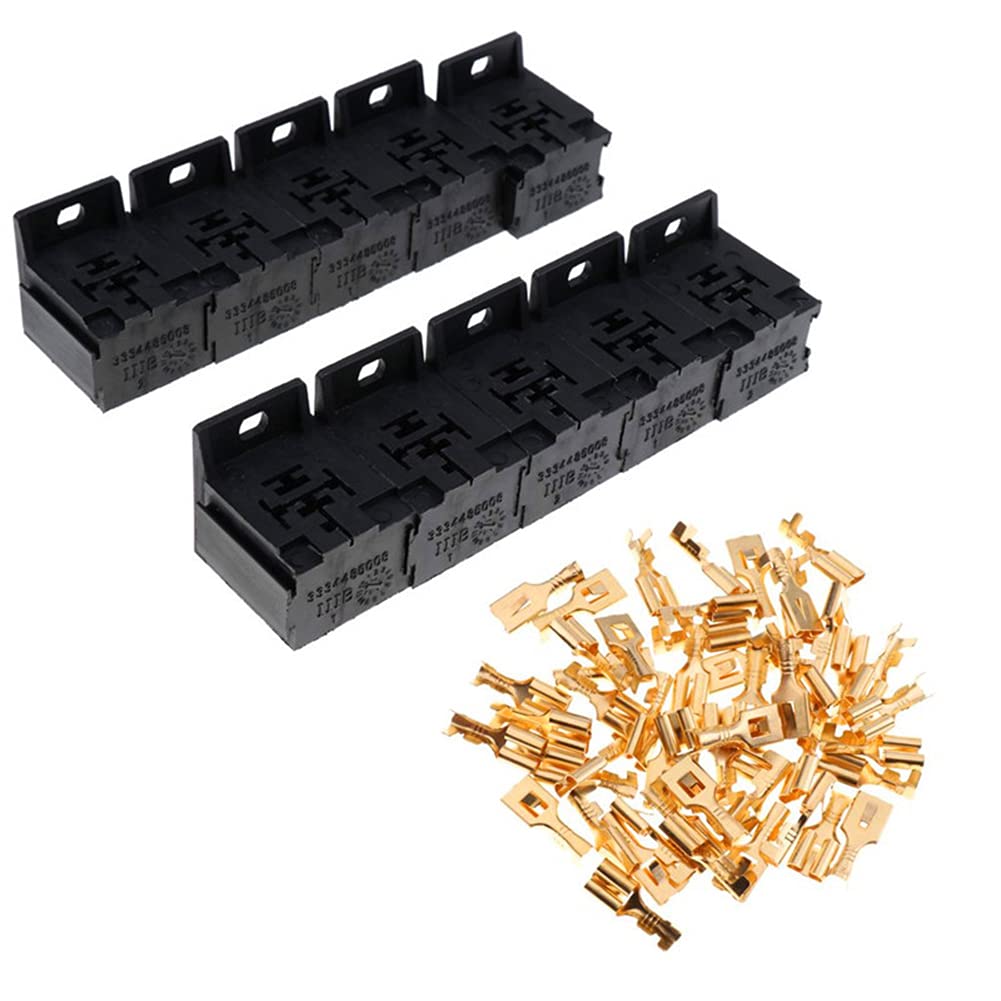 Soporte De La Base Del Relé, 10 Pcs 30A-80A 5-Pin Enchufe De Relé 50 Pcs Terminal De 6.3 Mm Fuse Relay Caja De Relés De Fusibles De Ranura