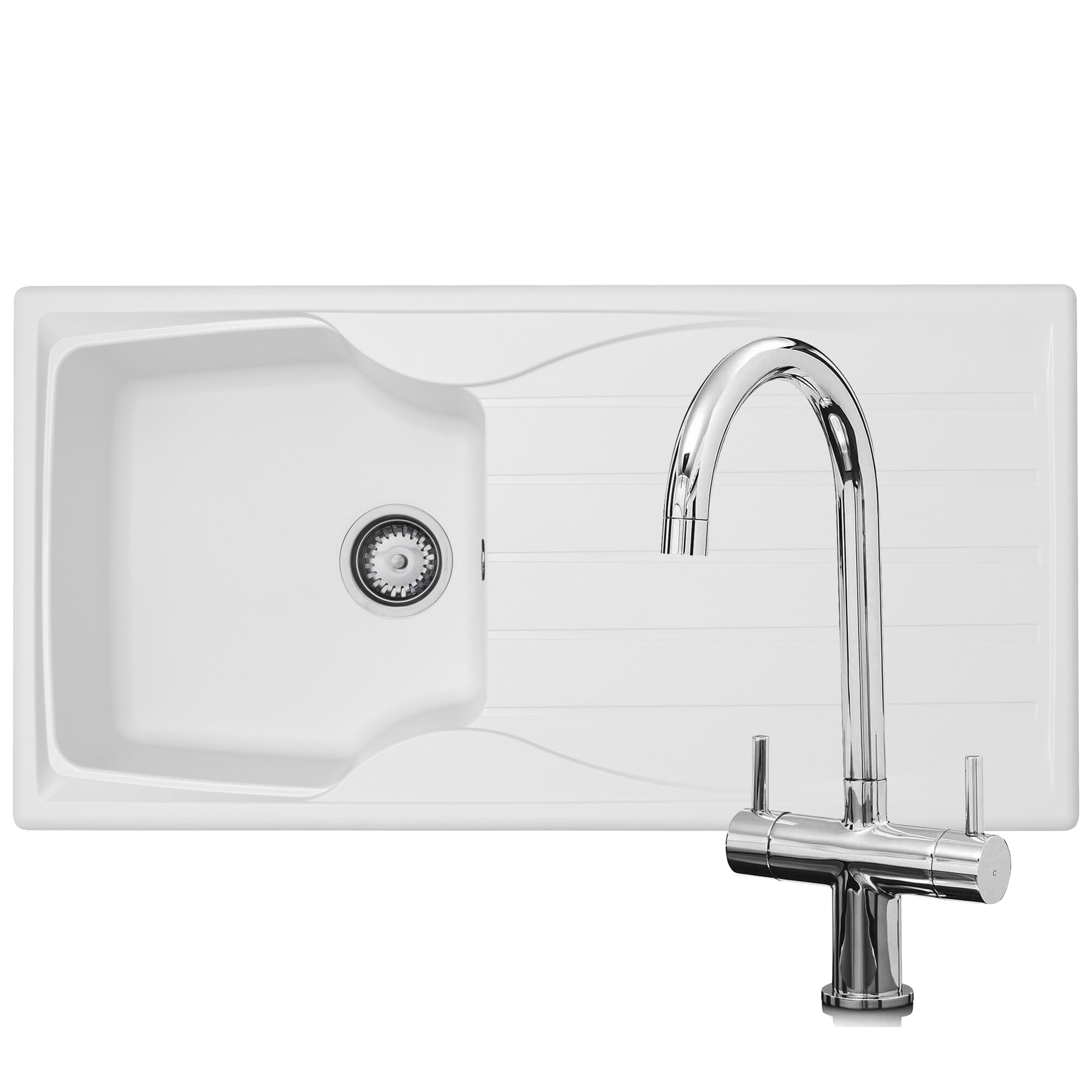 Liquida CMP10WH 1.0 Bowl White Kitchen Sink With W03CH Chrome Mixer Tap