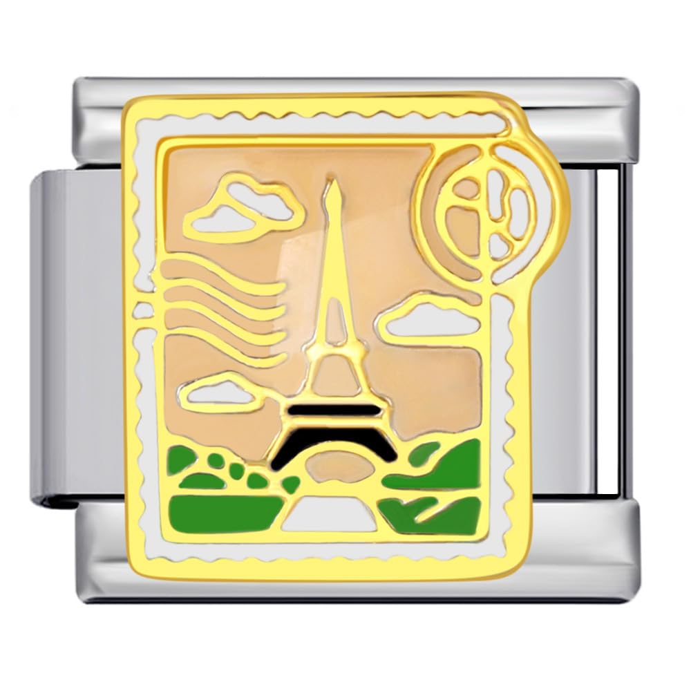 Eiffel Tower Paris France French Love Travel Statue Silver Italian 9mm Link Stainless Steel Modular Compatible With Bracelet