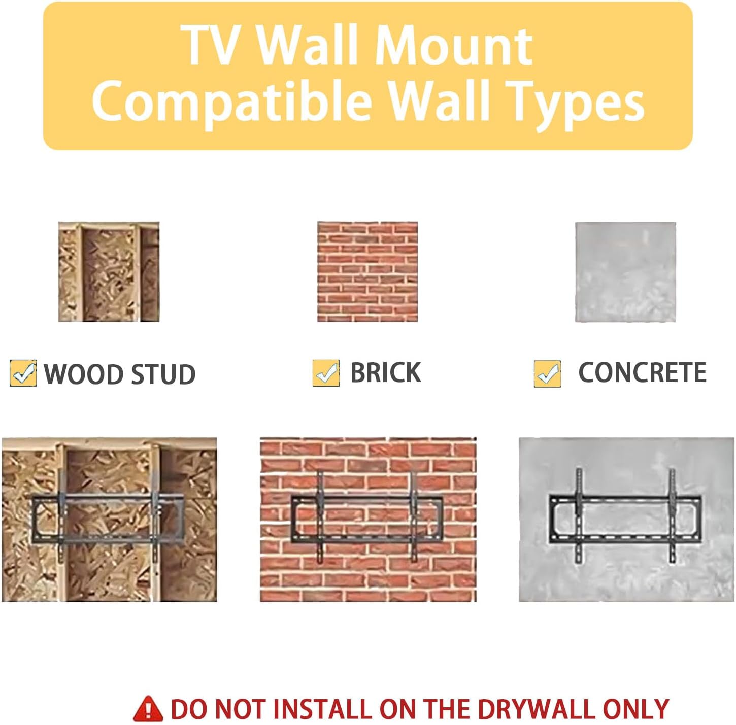 Fixed TV Wall Mount for Most 26-63 inch Flat Panel/Curved TVs,Universal Low Profile Wall Mount TV Bracket for LED LCD OLED VESA 400X400mm up to 110Lbs (26-63 Inch)