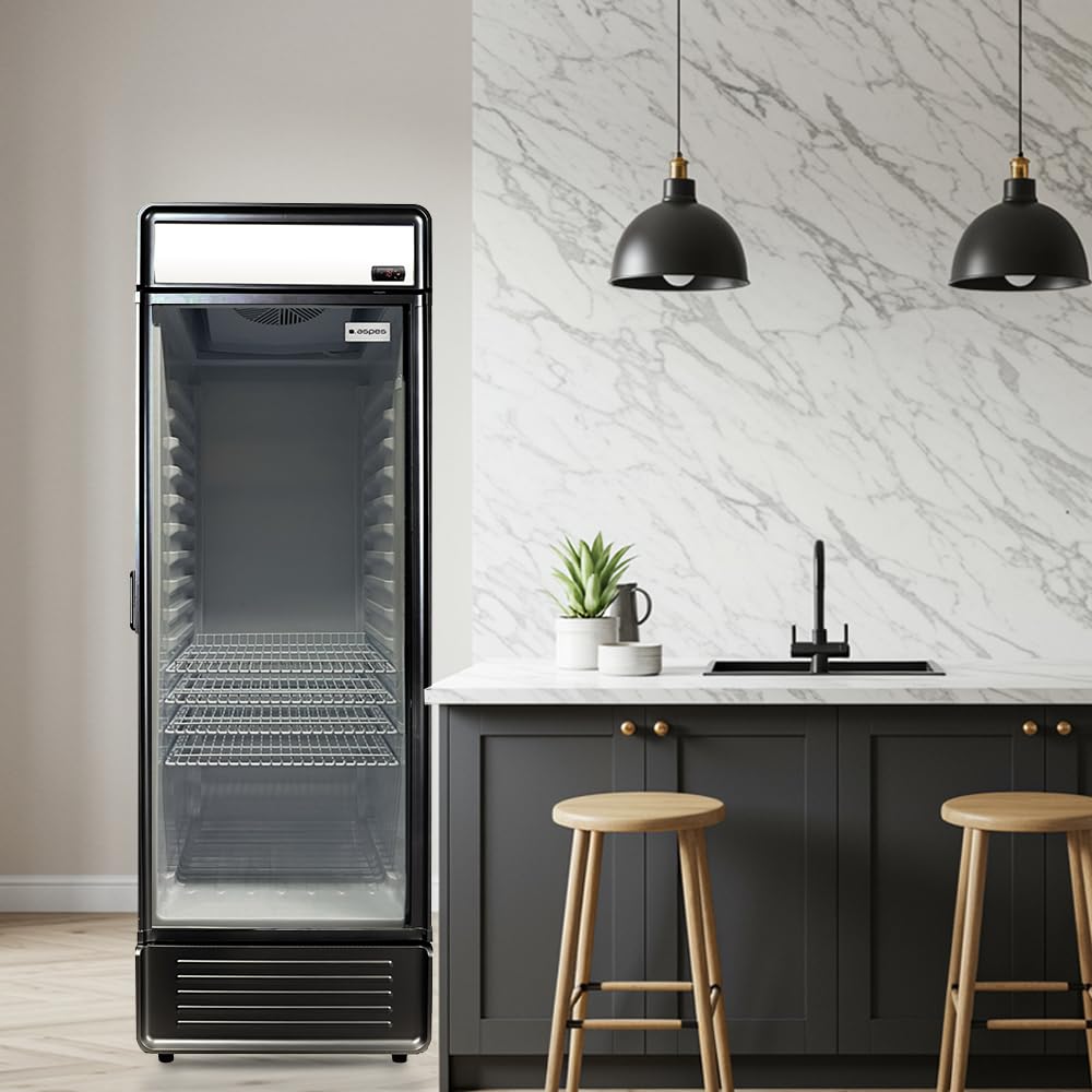 Aspes Frigorífico Horeca Negro, 1 Puerta ARH1755500ENF, Capacidad 275 Litros, Cíclica ventilada, Bajo Nivel Sonoro, Clasificación Energética E