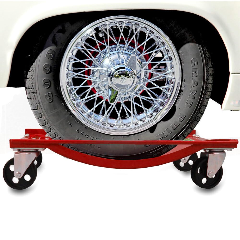 BITUXX 4 Stück Rangierhilfe für PKW Auto Rangierroller Rangierheber Wagenheber Roller Belastbar bis 450 kg pro Rangierroller Rot
