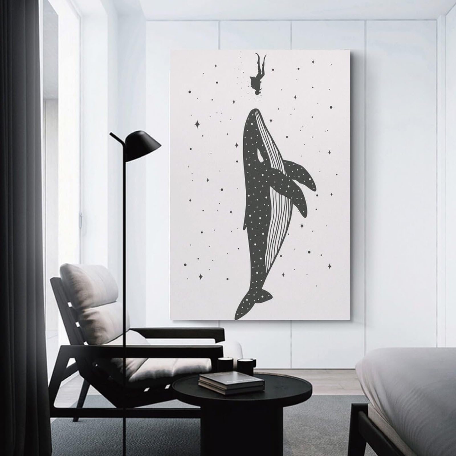 Junmoney Space Whale Wall Decor Canvas Print 12x18inch(30x45cm), for Lounge, Study, Hallway Or Flat Walls, Decorative Artwork with Broad Appeal