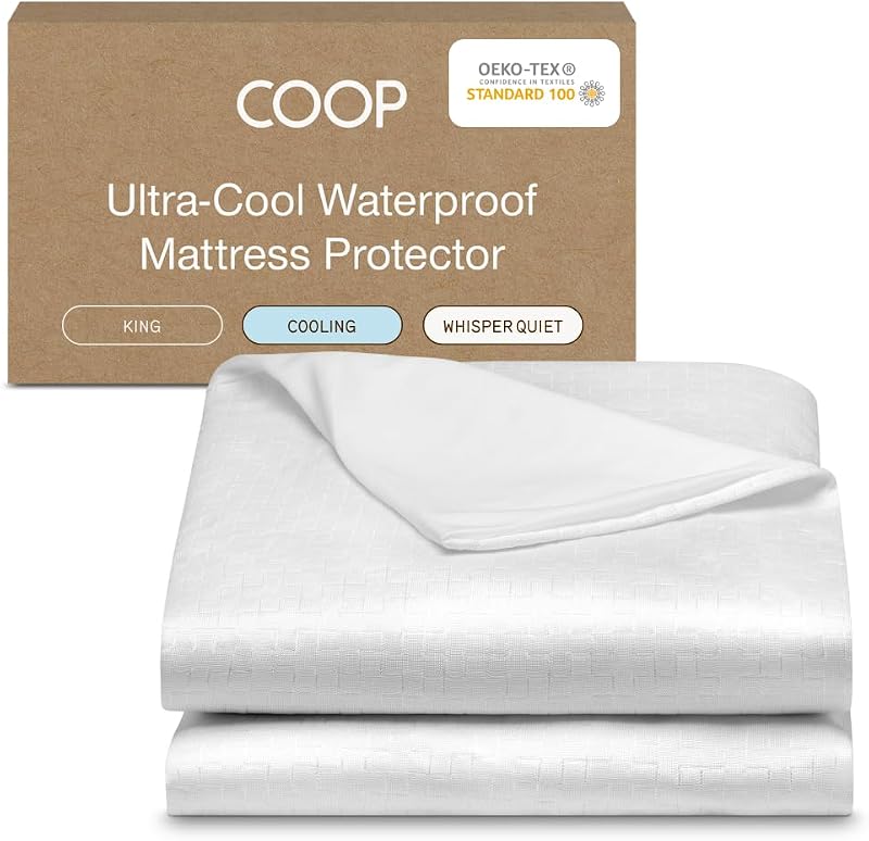 Coop Home Goods Protector de colchón impermeable ultra fresco, tamaño King, protector de colchón de refrigeración, funda de cama de refrigeración lavable a máquina, funda de cama impermeable de bajo ruido, King (78 x 80)