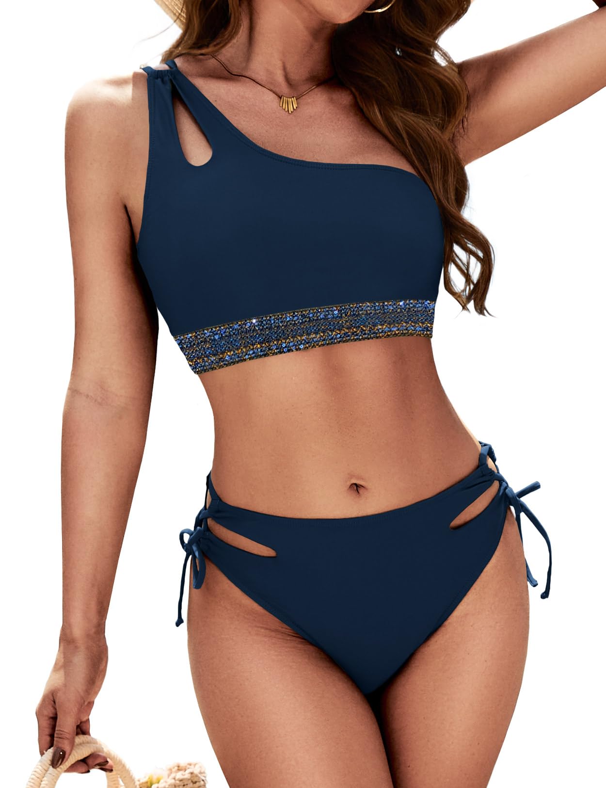 Zilcremo Bikini monospalla, costume da bagno in due pezzi | design ritagliato, monospalla, taglio asimmetrico, taglio medio, spalline regolabili, per spiaggia e piscina