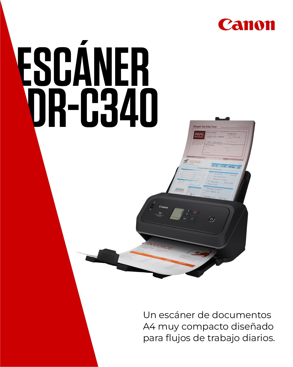 Canon imageFORMULA DR-C340 Escáner de Documentos A4 | Diseño Ultracompacto y Procesamiento Avanzado de Imagen para Oficina | Alimentador de 100 Hojas | con Canon CaptureOnTouch Pro