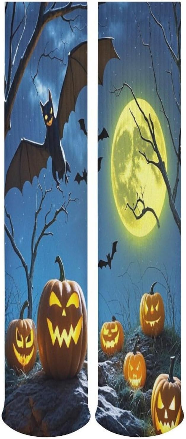 Bats And Pumpkins Crew Socks Cozy Casual Calf Socks Lightweight Long Work Sock Breathable Athletic Sock for Hiking Sports Running 5 Pairs