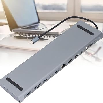 Coverzone USB-C 12in1 Hub Çoklayıcı Adaptör MacBook ile Uyumlu Çift HDMI VGA RJ45 Ethernet USB 3.0 SD TF Kart Okuyucu PD Şarj Dock Station