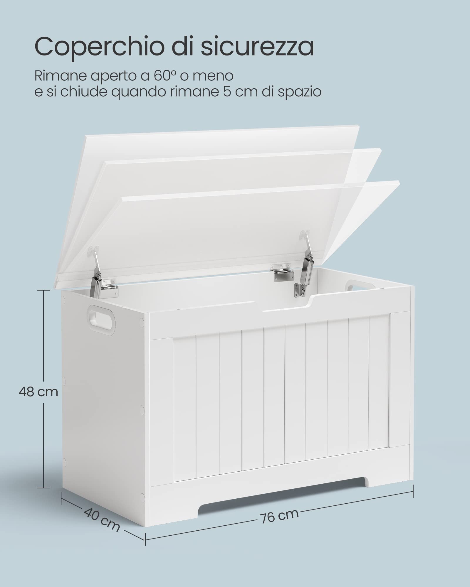 VASAGLE Cassapanca Contenitore, Panchina da Ingresso con 2 Cerniere di Sicurezza, Stile Rustico, 40 x 76 x 48 cm, per Ingresso, Camera da Letto, Soggiorno, Bianco Nuvola LHS11WT
