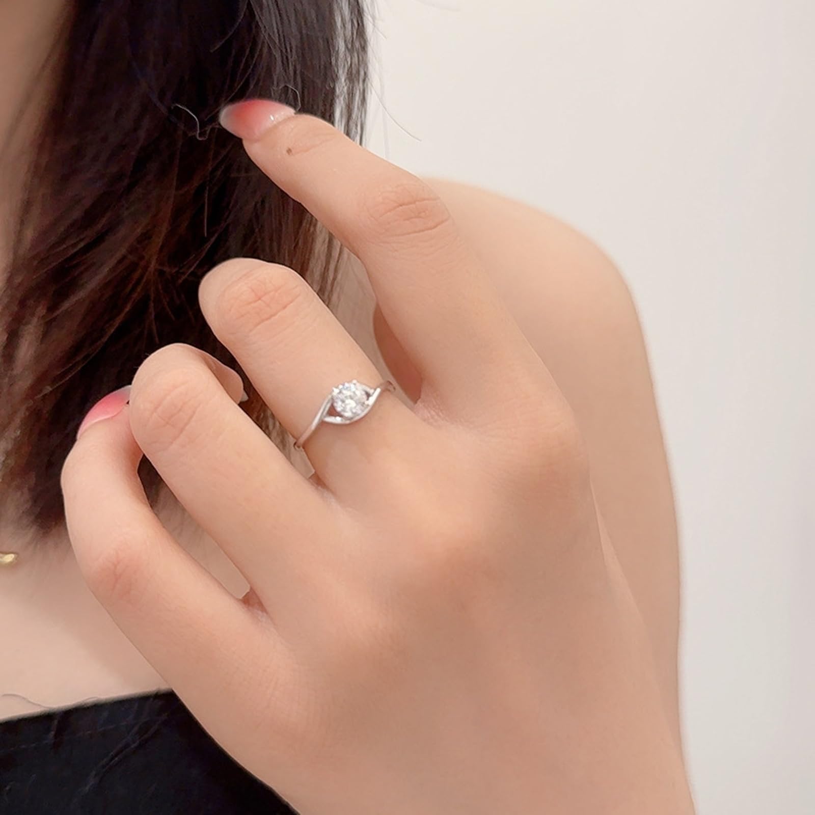 Anillo de compromiso para mujer, oro blanco de 9 K/14 K/18 K, platino 950, 5 x 5 mm, moissanita, blanco, 0,5 ct